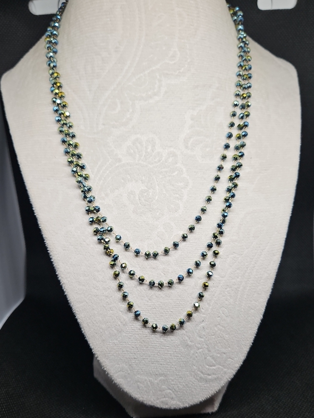 Triple-Strand Blue & Green Beaded Necklace - Women Jewelry